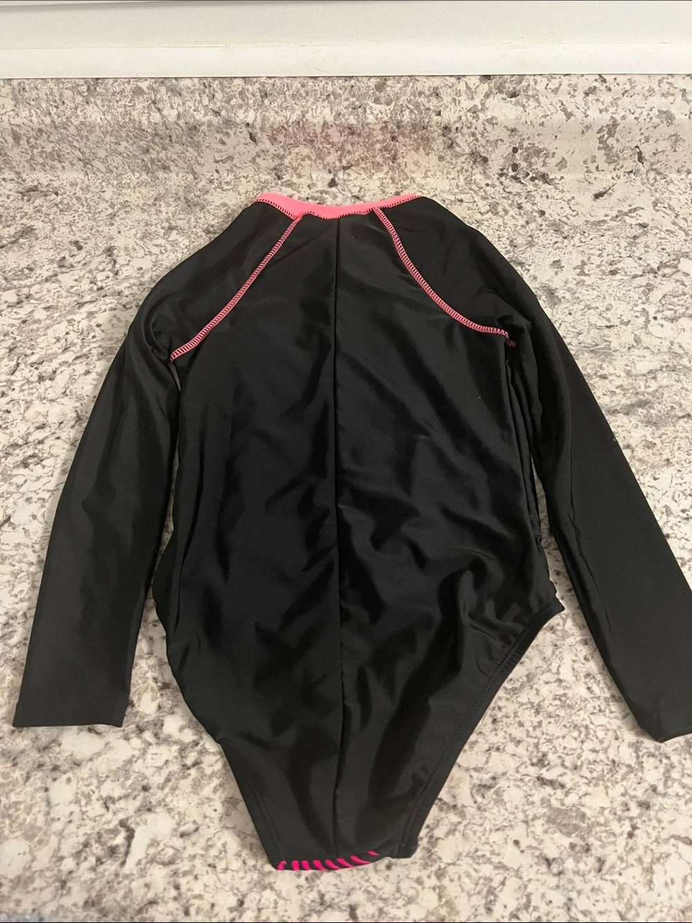 ZeroXposur Black Floral Pink Coral Long-Sleeve One-Piece Swimsuit size 7/8 girls